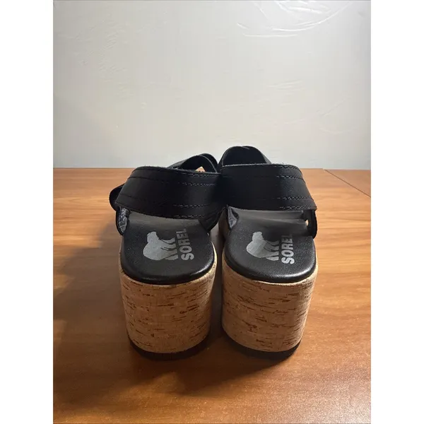 SOREL CAMERON Flatform Slingback Wedge Sandals Black Size 7.5 - Image 4