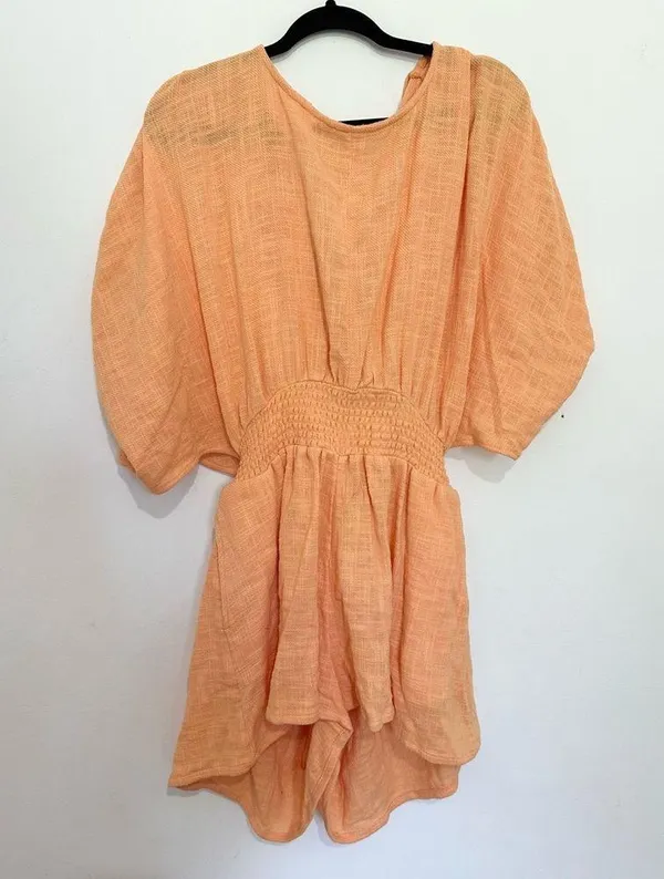 Free People Pietro Tie Back Romper open back Flowy lagenlook boho size XS - Image 2