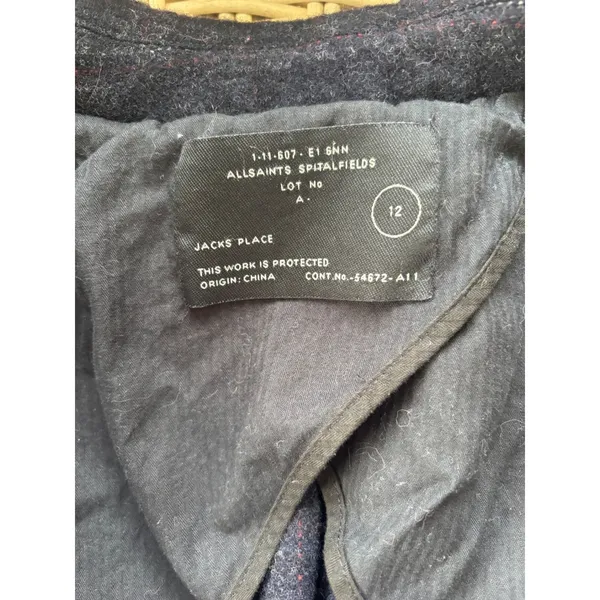 AllSaints Spitalfields 100% Wool Belted Plaid Military Jacket size 12‎ layered - Image 10