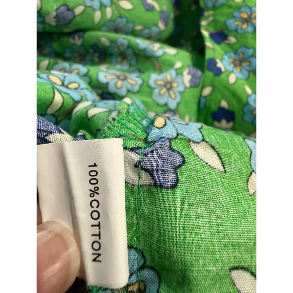 Hello Molly Green Floral One‎ Shoulder Cotton Sarong Mini Dress US 4 S 334 - Image 4