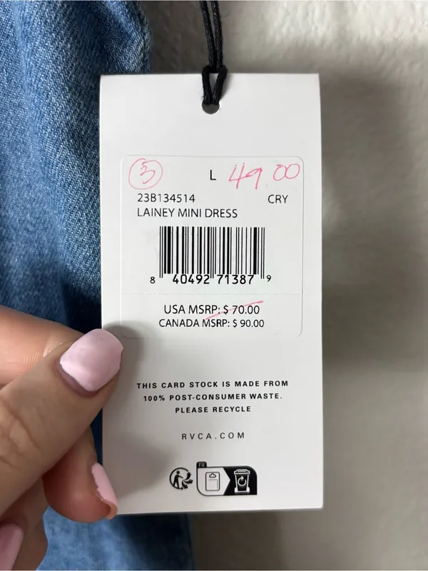 RVCA Lainey Mini Denim Dress NWT Fitted Waist Size L - Image 5