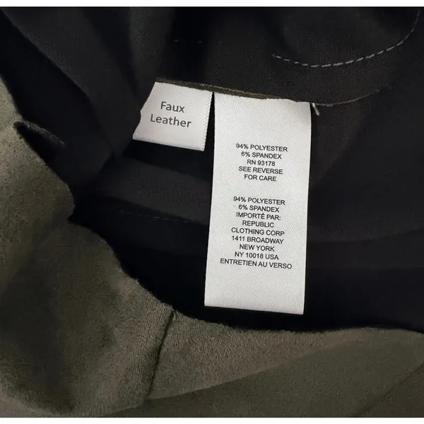 Tahari Faux Leather Suede Puff Sleeve Cropped Blouse Olive Short Sleeve Zip LRG - Image 5