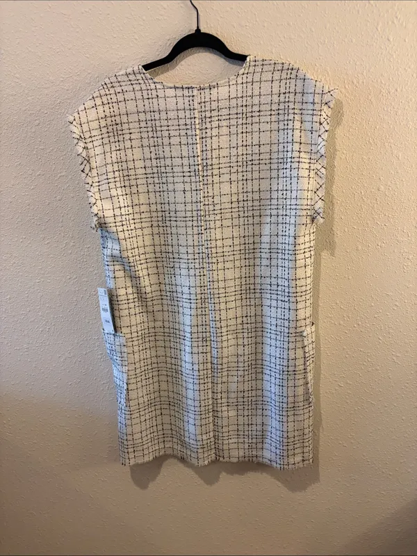 NWT Zara Basics White and Black Checked Ruffle Tunic - Image 4