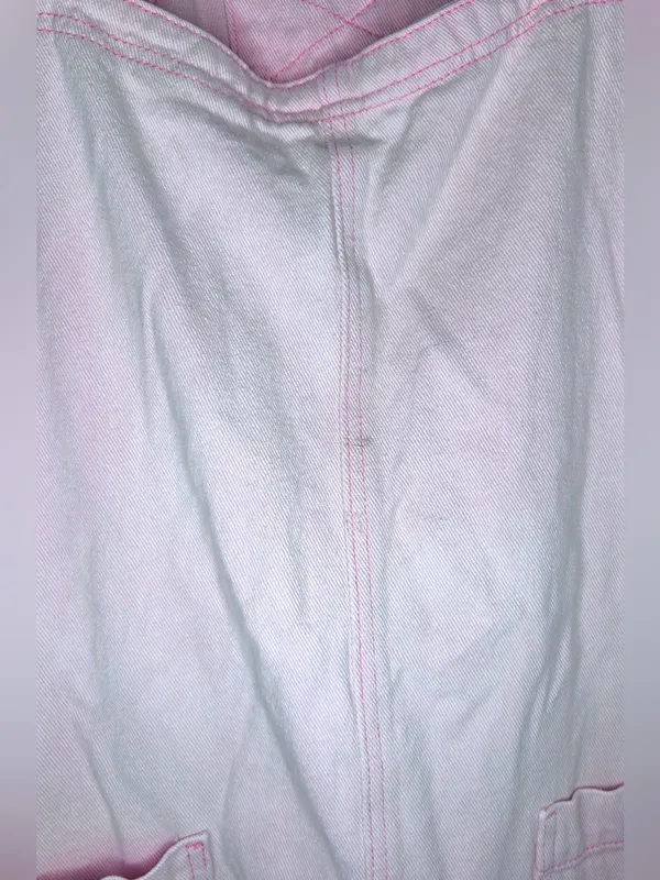 Women's Pastel Pink Cotton Denim Overall Mini Dress - Image 6