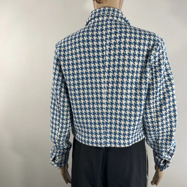 Anthropologie Dolan Left Coast Cropped Jacket Women XS Blue Houndstooth Print - Image 5