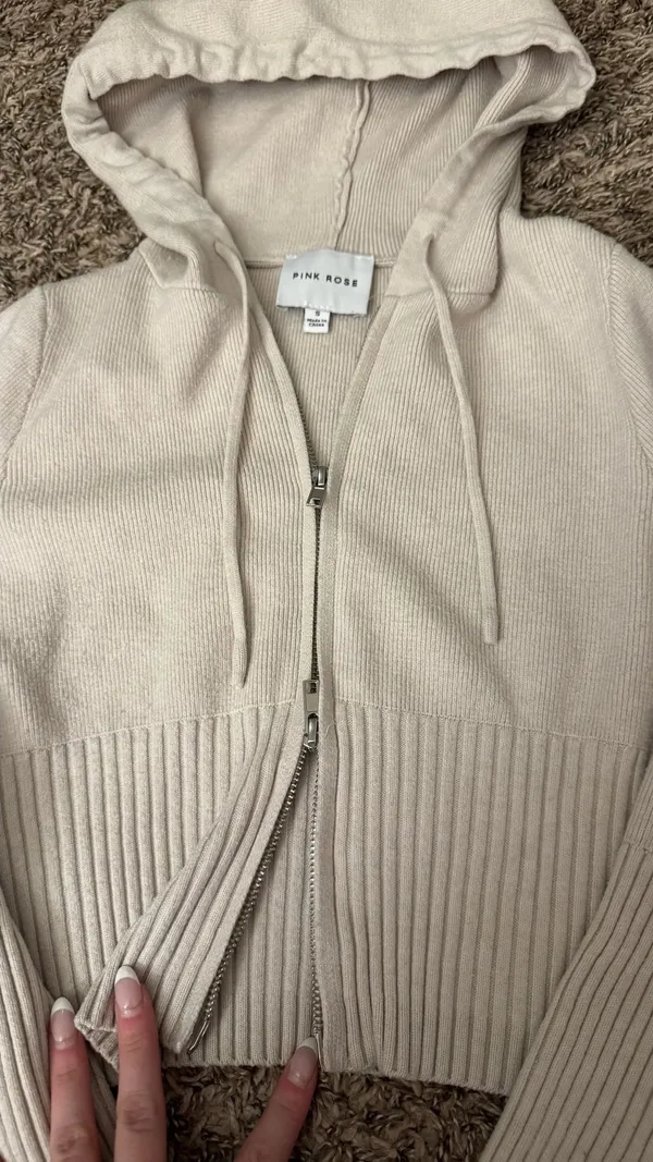 Pink Rose tan zip-up sweater  - Image 4