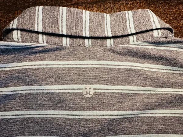 Lululemon Men’s Performance Gray/Blue Striped Polo-Medium - Image 5