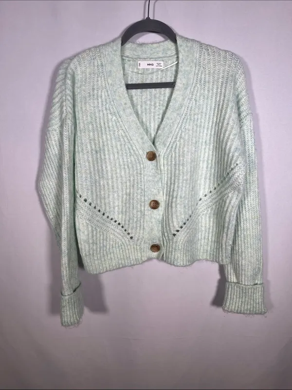 Mango Womens Antonia Cardigan Sweater Green Large - Image 2