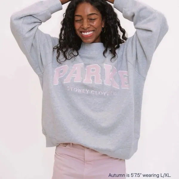 Parke X Stoney Clover Lane Grey Pink Varsity Mockneck Sweatshirt S/m - Image 2