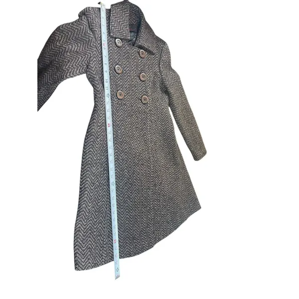 Via Women’s 0P Petite Brown Herringbone Wool Blend Fit & Flare Peacoat Button - Image 5