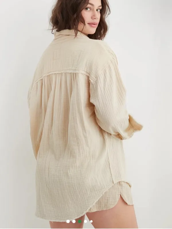 Aerie Pool To Party Gauze Cotton Button Down Coverup Shirt Size XS - Image 2