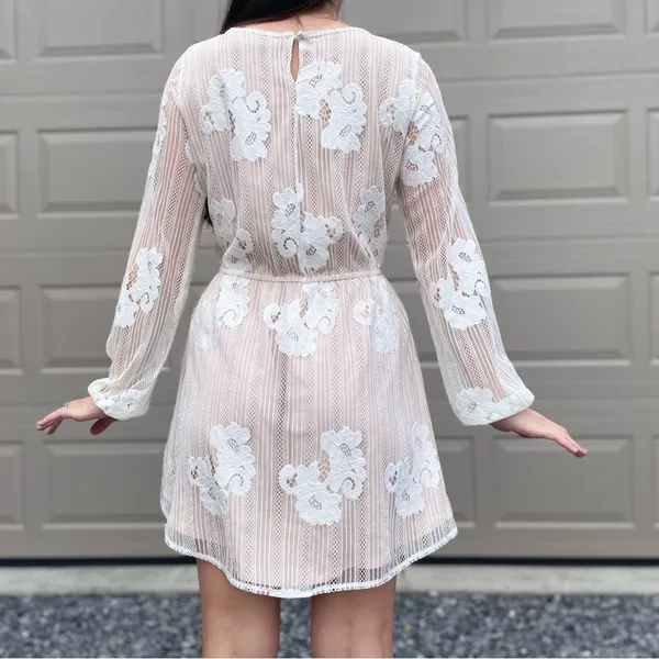 Lovers + Friends White Lace Sheer Illusion Bridal Mini Dress Medium - Image 2