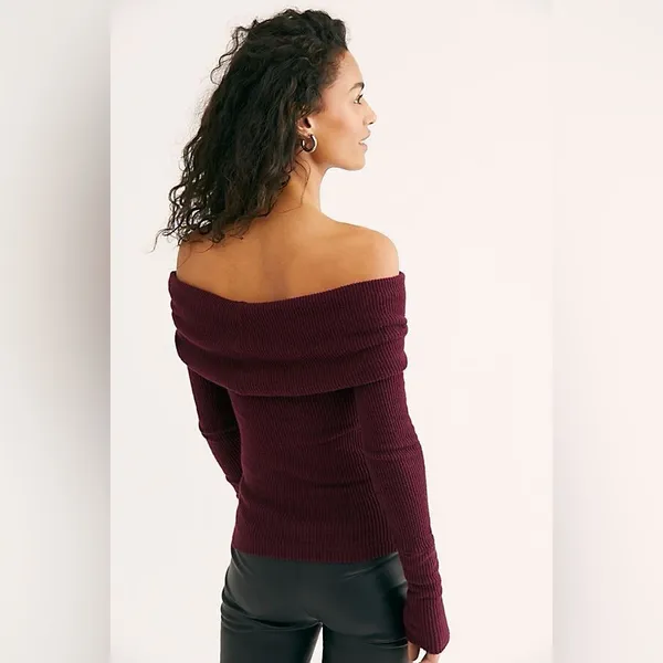 We The Free Off-Shoulder Burgundy Sweater - Image 2