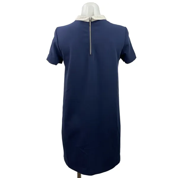 Zara Women's Navy Blue Short Sleeve Collared Polo Zip Shift Mini Dress Size XS - Image 3