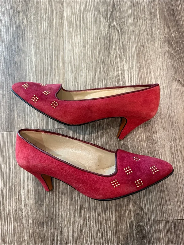 Pollini vintage pointy toe heels red suede leather 37 / US 7 - Image 5