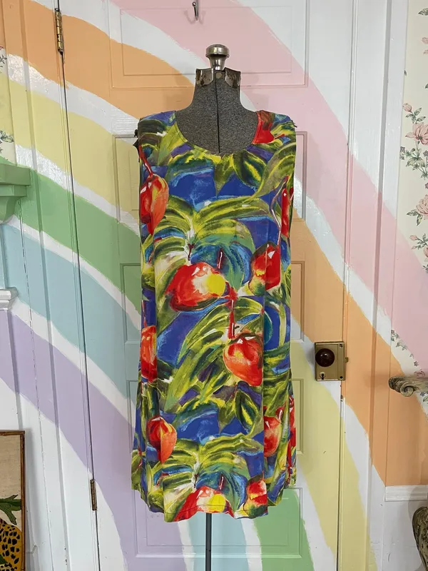 Jams World Mango Print Rayon Shift Dress Made in Hawaii‎ Sz L 🧡🎀 - Image 3