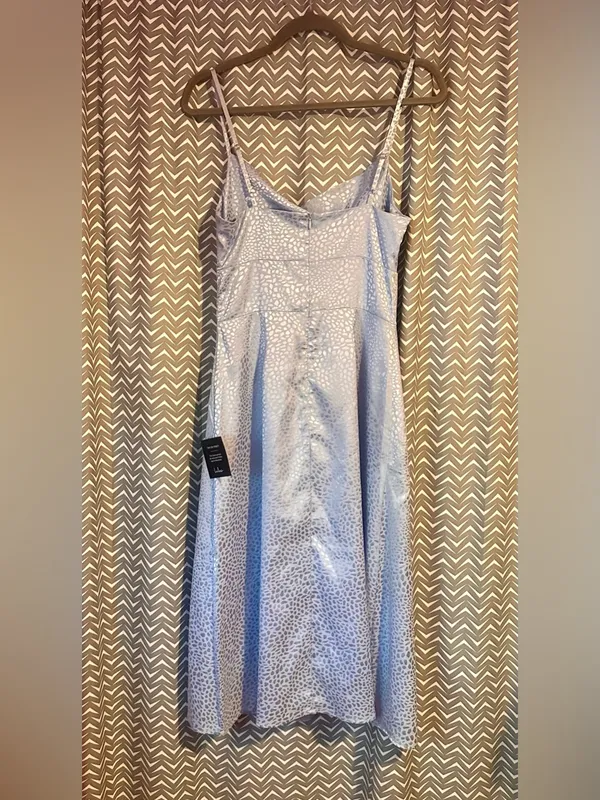 NWT Lulus | Fiercely Chic Light Blue Satin Jacquard Print Cowl Midi Dress, S - Image 6