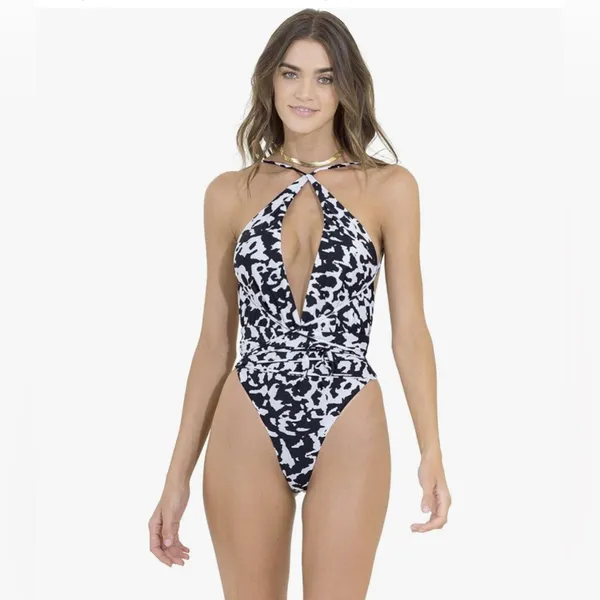 New! MAAJI Spot Butterfly Safari Plunge One Piece Reversible‎ Black White Medium - Image 6