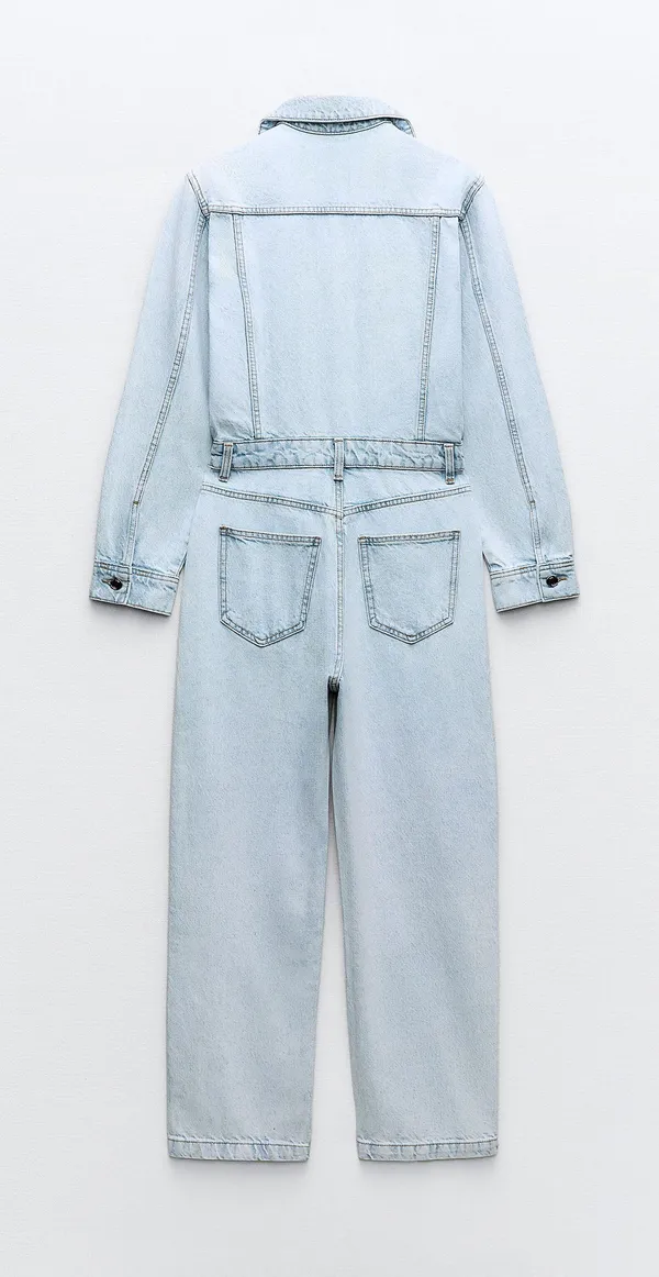 Zara jumpsuit romper onesie denim jeans light blue - Image 5