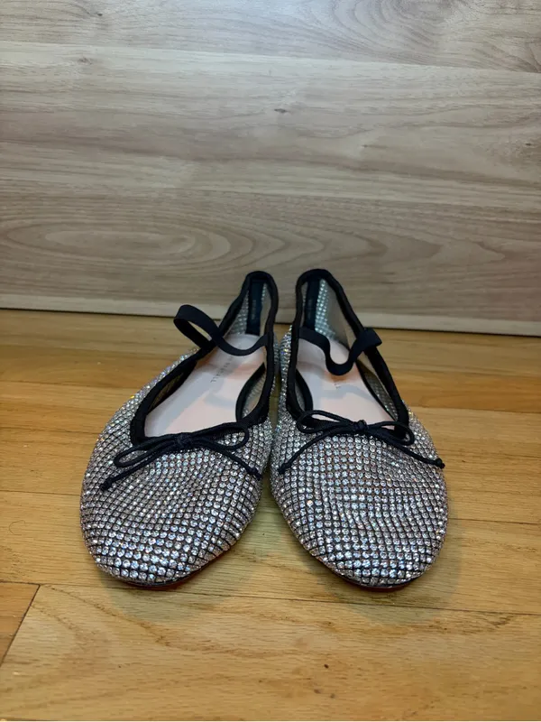 Loeffler Randall Leonie Crystal Mesh Mary Jane Flats in Silver - Size 9 - Image 3