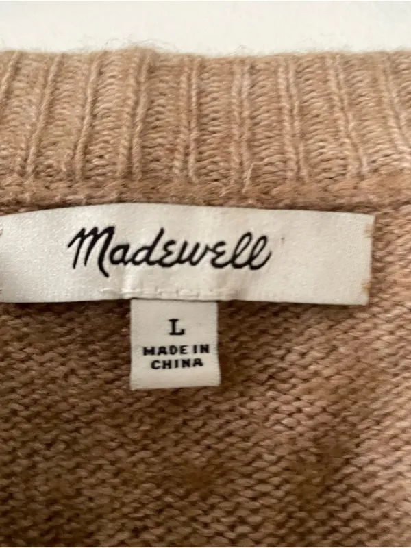 Madewell Beige Cropped Knit Sweater Wool Womens Large Neutral Minimalist Cozy - Image 2