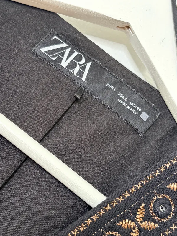 ZARA Embroidered Mirror Vest Black Boho Festival Artisan Western Statement L - Image 4