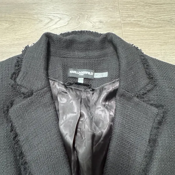 Karl Lagerfeld Paris Womens‎ Fringed Tweed Blazer Black 8 Medium Tailored Jacket - Image 4