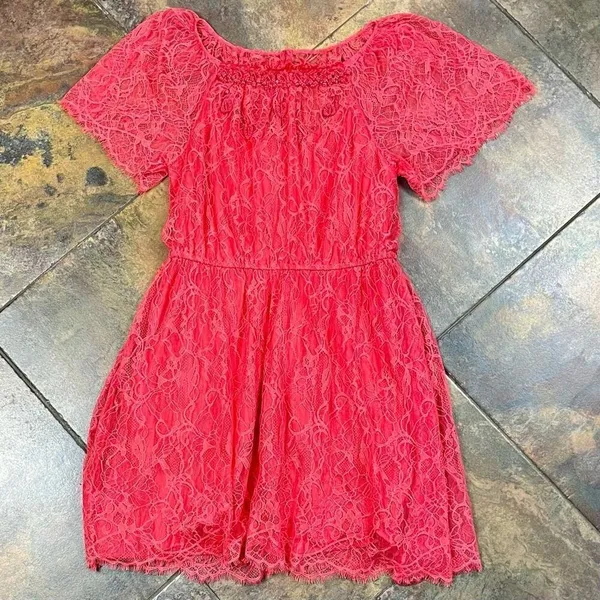 Free People Beaded Lace Vintage Style Mini Dress Large - Image 5