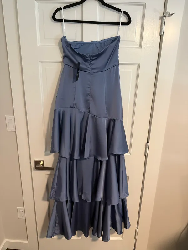 Lulus Satin Slate Tiered Maxi Dress - Image 4