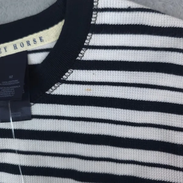 Crazy Horse Striped Waffle Knit Thermal Shirt Women Medium Navy Blue White - Image 6