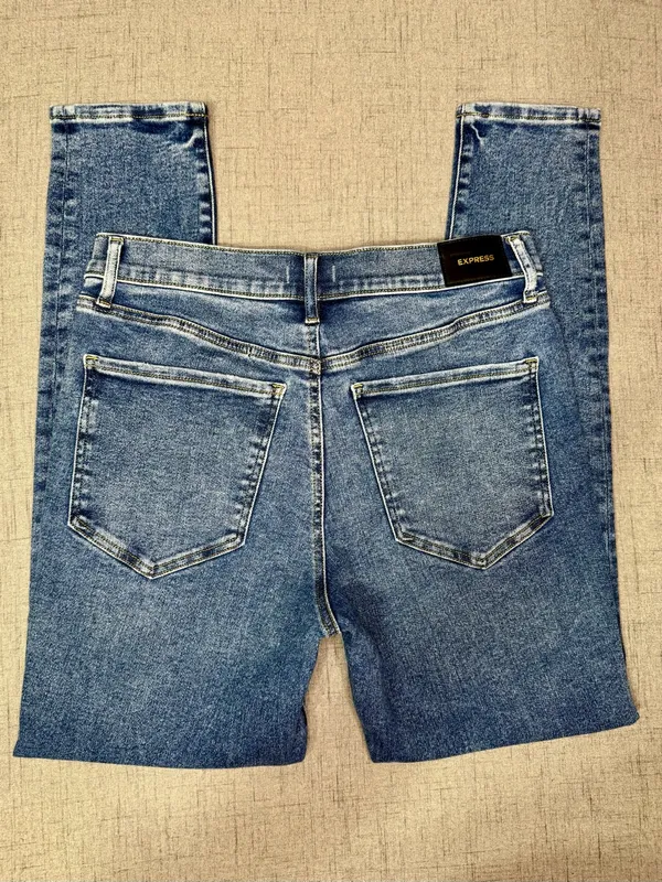Express High Rise Skinny Jeans with Button Fly Distressed Size 10 Long Tall - Image 11