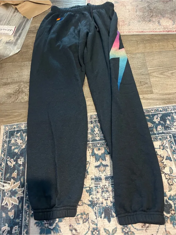Aviator nation Black Sweatpants with Colorful Gradient Lightning Detail - Image 5