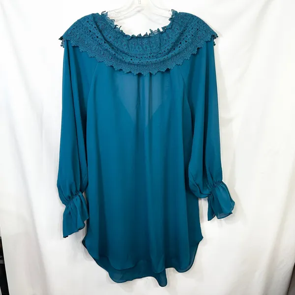 VTG Victoria's Secret Small Gown‎ Nightie Teal Blue Lace Ruffle Regency 749 - Image 2