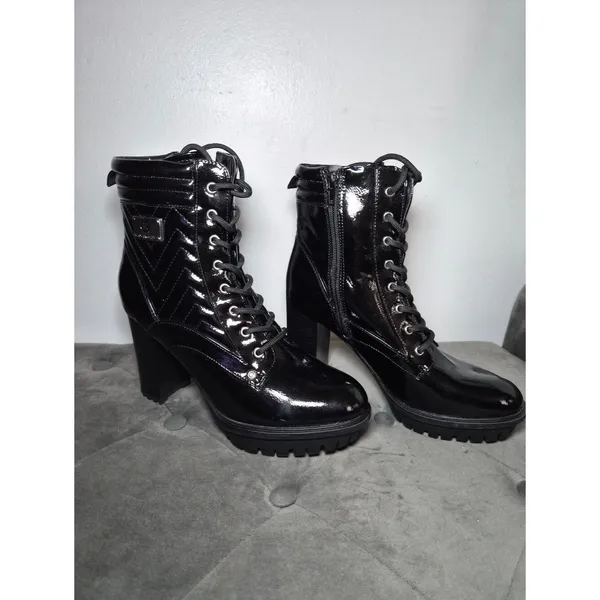 G by Guess Black Patent Lace-Up Chunky Heel Combat Boots 8.5 - Image 12
