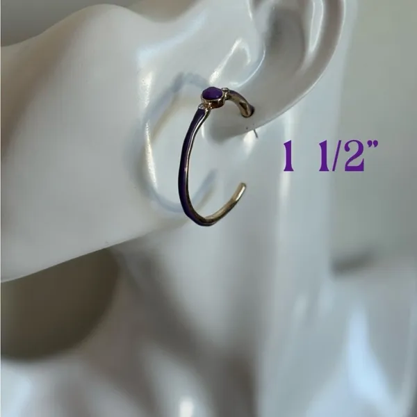 Dazzling Gold and Purple Hoop Rhinestone Earrings - Image 2