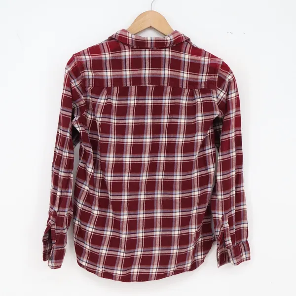 Uniqlo Flannel Shirt Womens XS Burgundy Plaid Button-Down Excellent - Image 5
