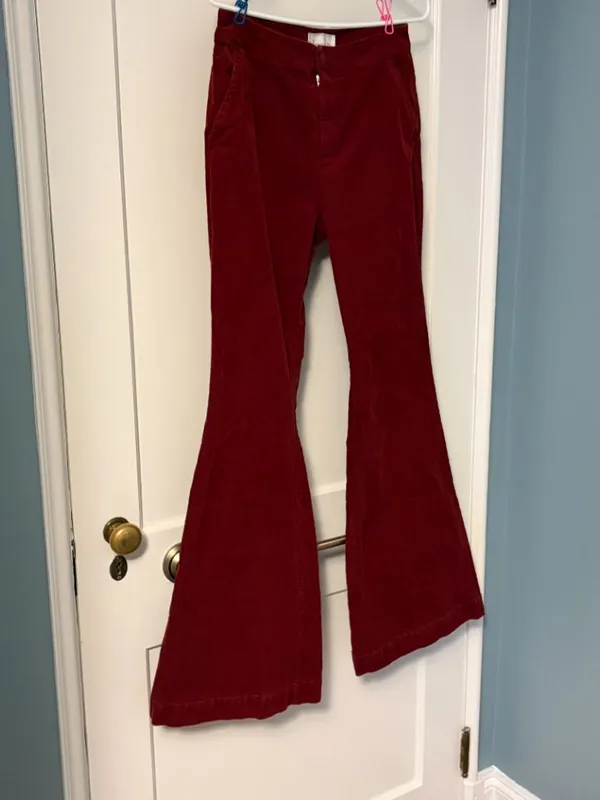 By Anthropologie Low-Rise Flare Corduroy Pants burgundy size 4 bohemian fall - Image 3