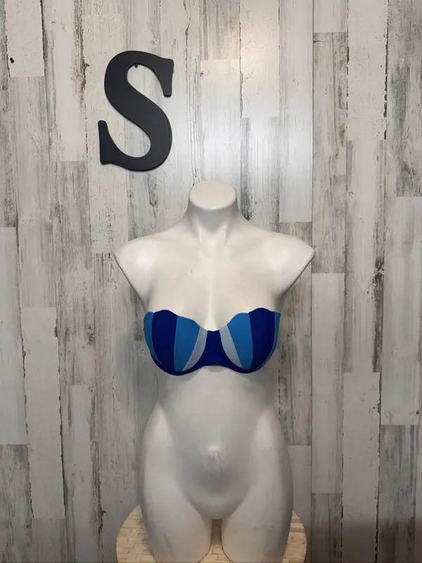SheIn Blue Colorblock Scalloped Strapless Bikini Top Swimsuit Womens Small Push Up - Image 2