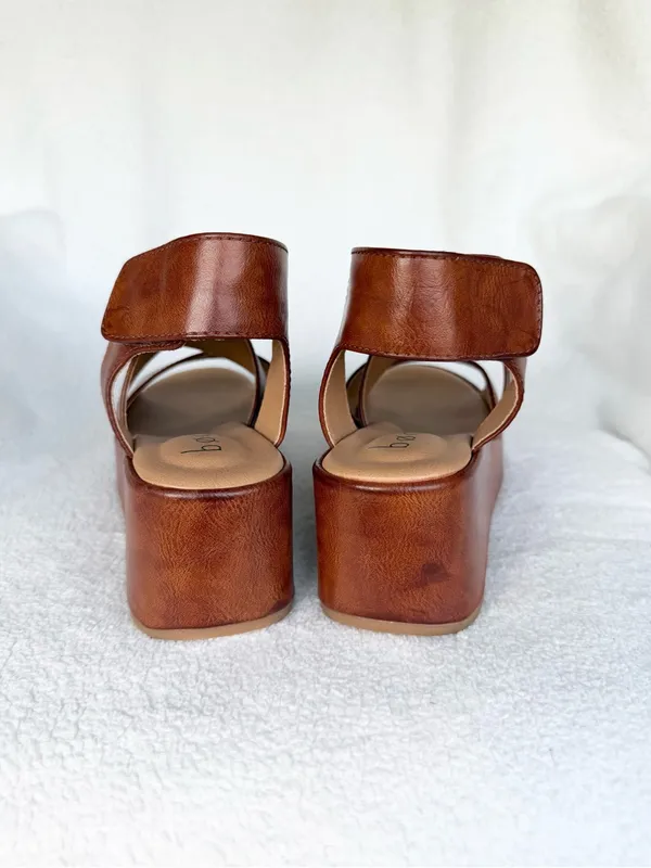 b.o.c. Women's Brown Leather Wedge Sandals - Comfortable Strappy Platform 7 - Image 5