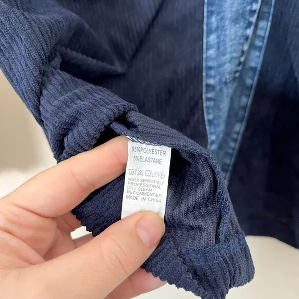 Navy & Blue Denim Corduroy Look Shacket Button Up Shirt S - Image 3