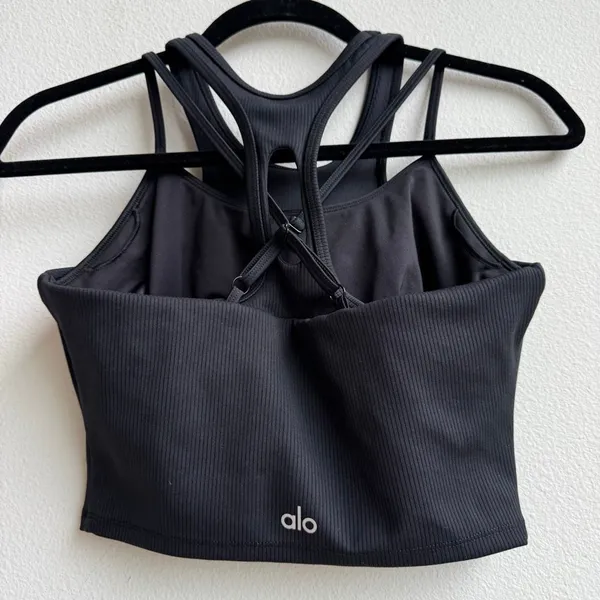 Alo Yoga Ribbed Airlift Double Strap Enchanted Cropped Bra Tank Top Size Small - Image 4