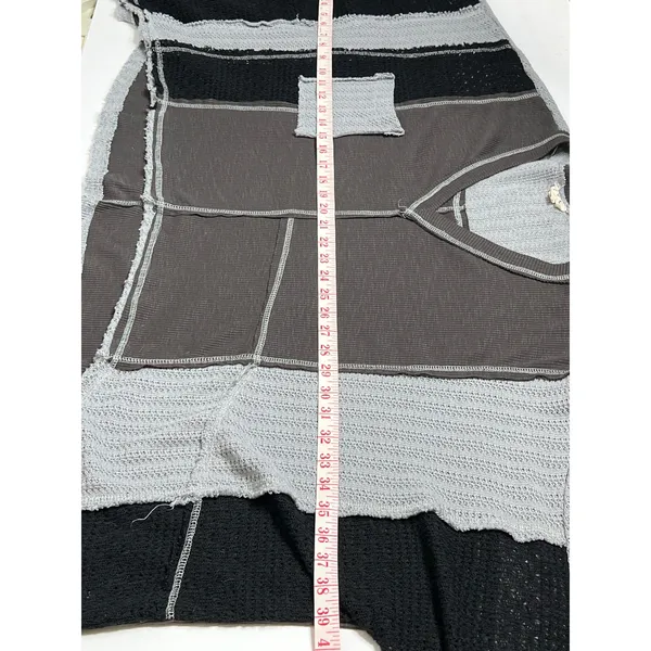 POL Patchwork Thermal Top Small Oversized Cropped Raw Hem Colorblock Boho - Image 9