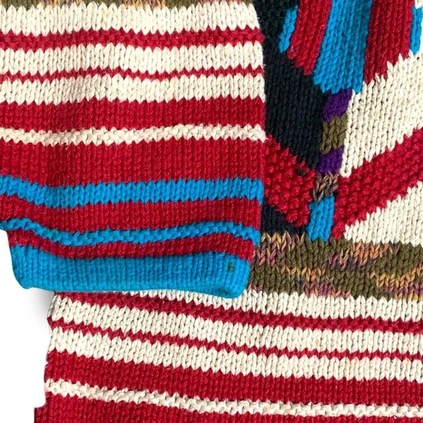 Vintage 90s Abstract Hand Knit Chunky Sweater‎ Bold Graphic Oversized Red Stripe - Image 10