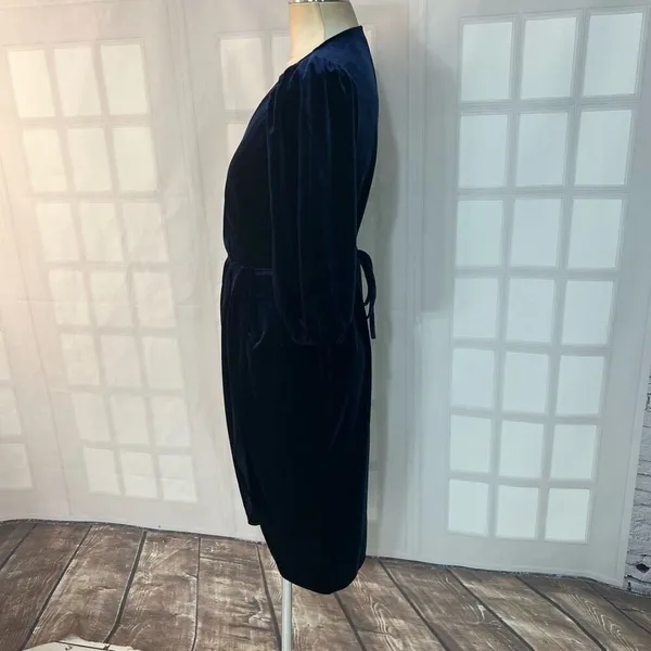 Lucy Paris Blue Velvet Puff Sleeve Surplice Neck Pleated True Wrap Dress Size XS - Image 7
