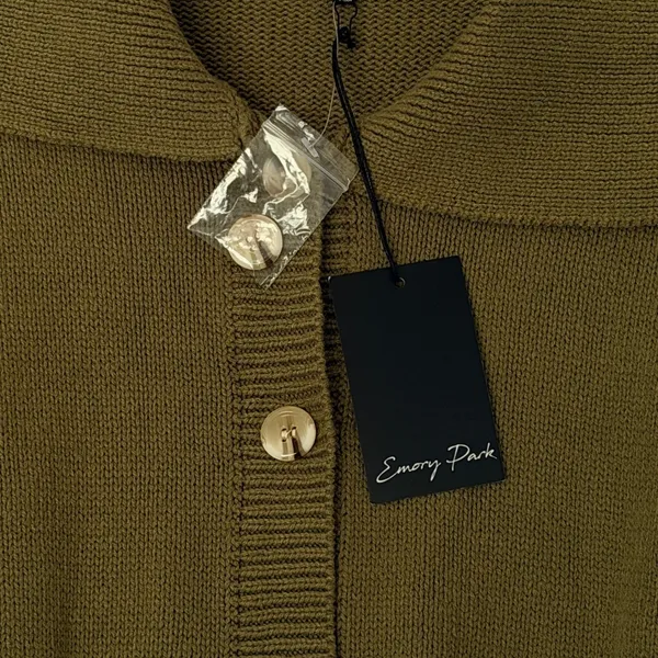 Emory Park Knit Romper Sz S Y2K Olive Green Button Front Gorpcore Club New - Image 6