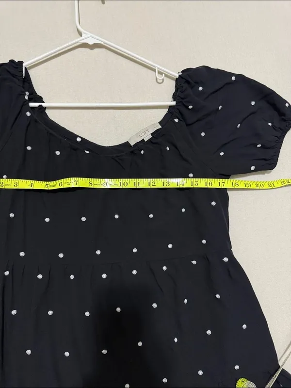 LOFT Black Mini Dress with White Polka Dots - Image 4
