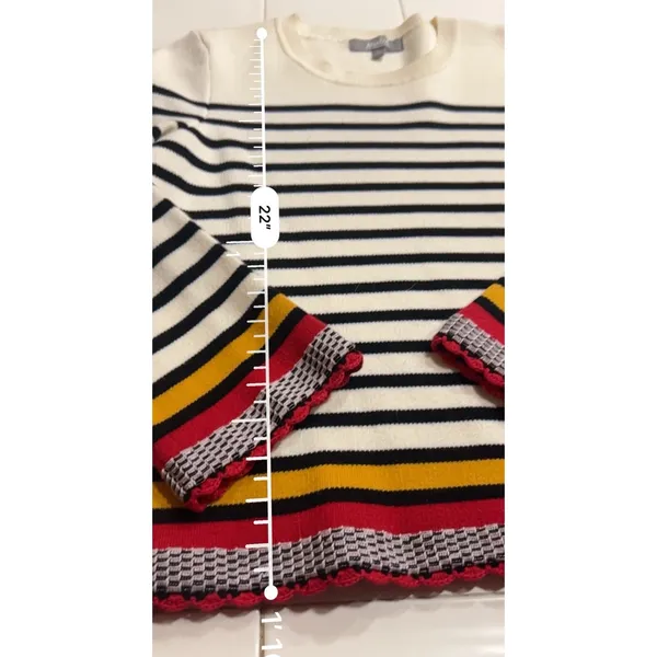 Marled Reunited Striped Crochet Hem Sweater Women's XS - Image 5