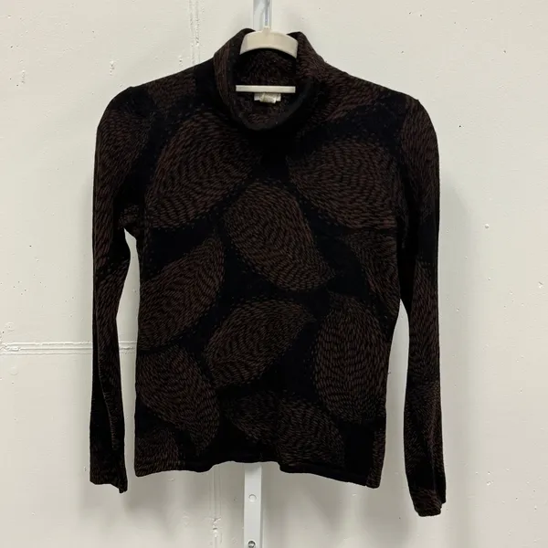 Vintage Belford Women's Extrafine Merino Wool Turtleneck Sweater Leaf Print‎ - Image 3