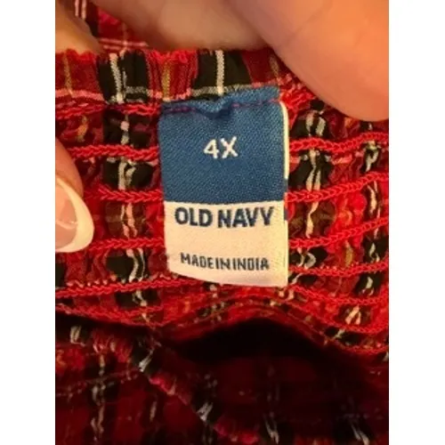 Old Navy Smocked Peplum Top Women 4X Red Tartan Plaid Square Neck Holiday Preppy - Image 9