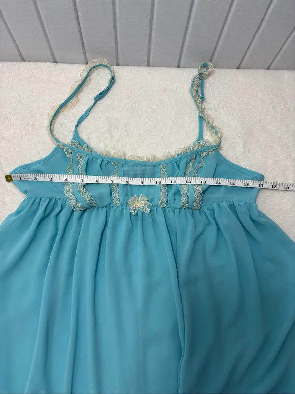 Victoria's Secret Y2K Vintage Sheer‎ Aqua Lace Trim Babydoll Chemise Brief Set - Image 11